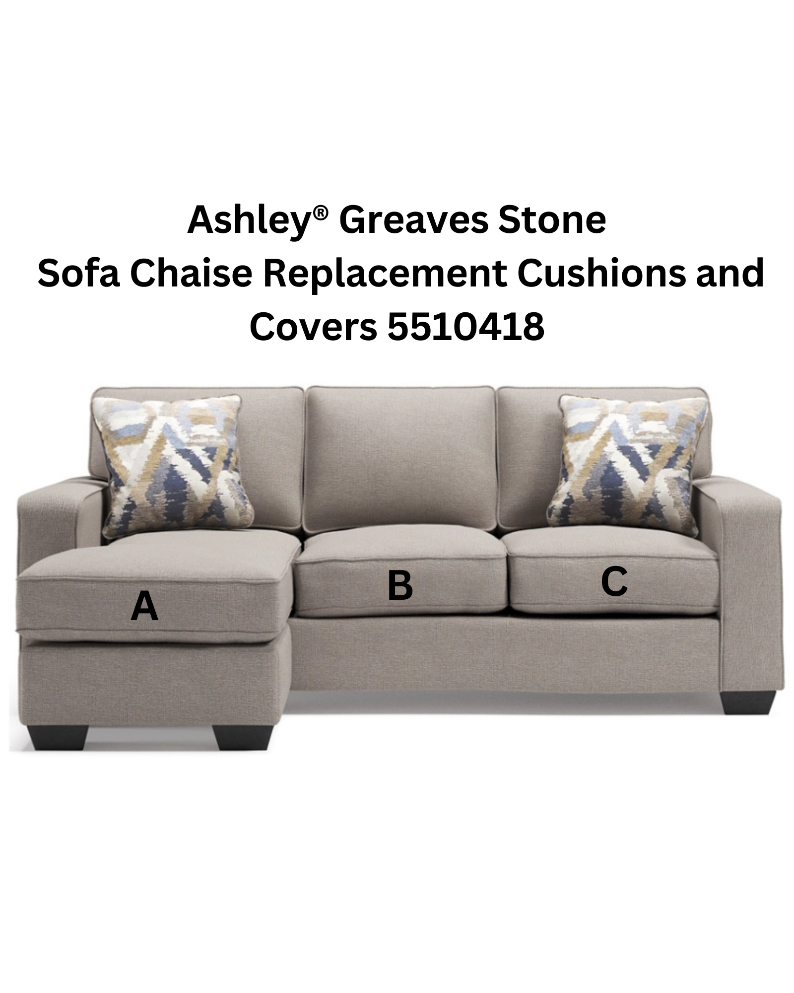 Ashley® Greaves Stone Sofa Chaise Replacement Cushions and Covers