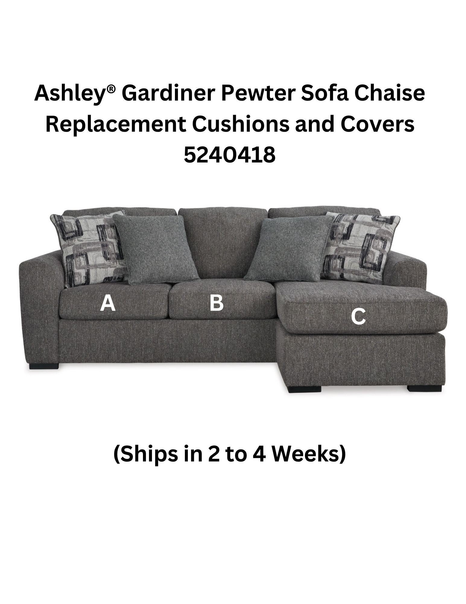 Ashley® Gardiner Pewter Sofa Chaise Replacement Cushions and